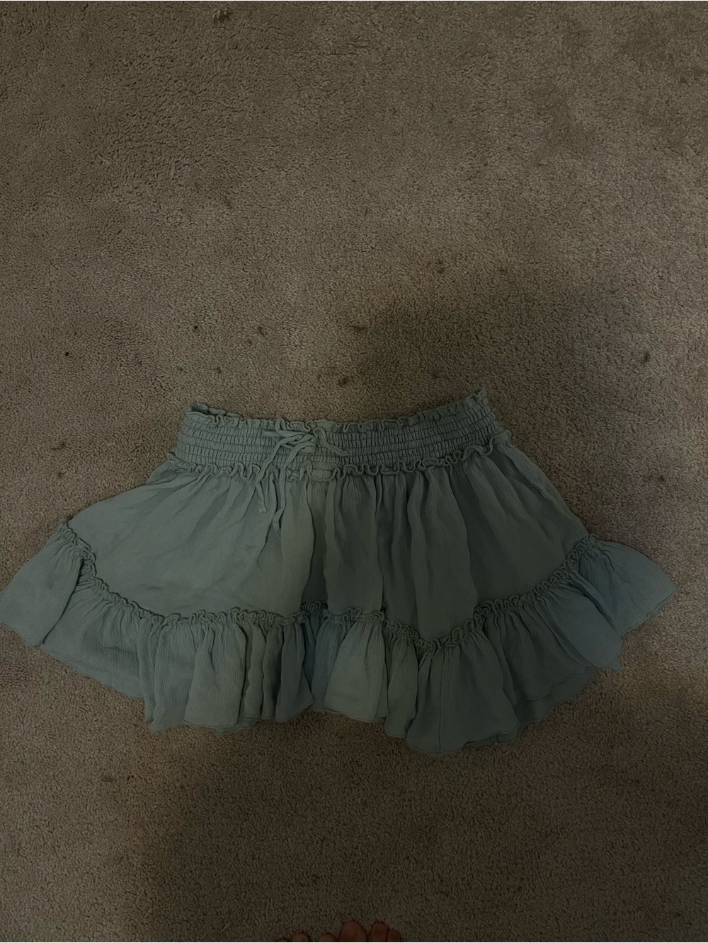 Smocked Waist Ruffle Mini Skirt in Sage - Picture 3 of 4